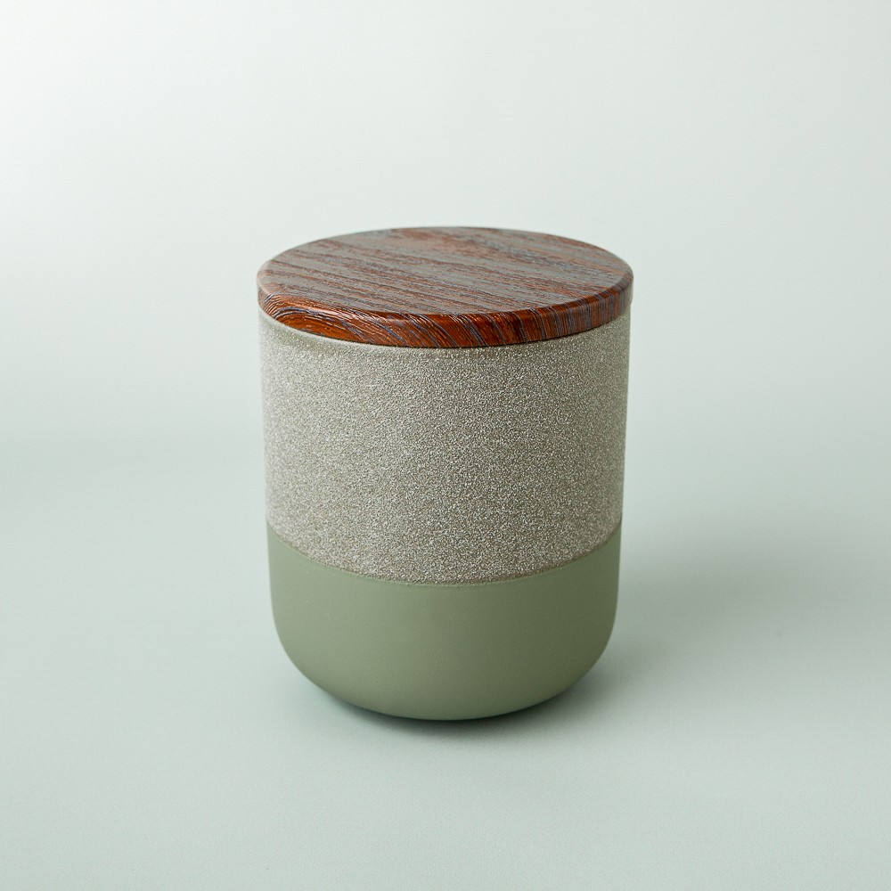 Green Two-Tone Ceramic Jar with Lid image number null